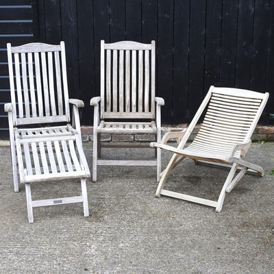 Lot 364 - Three teak garden chairs