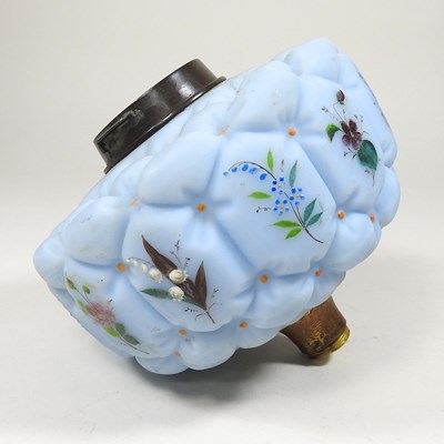 Lot 39 - A blue quilted and satin glass oil lamp font