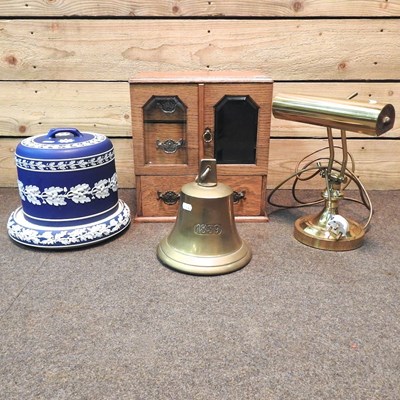 Lot 266 - An Edwardian cabinet, lamp, bell and dome