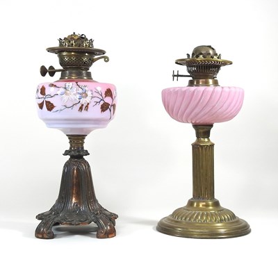 Lot 537 - Two brass oil lamp bases
