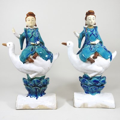 Lot 24 - A pair of glazed roof tiiles