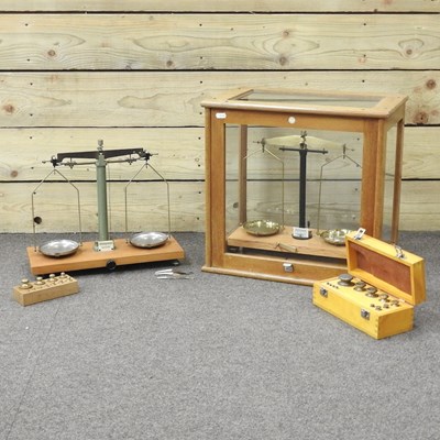 Lot 99 - A set of mid 20th century Philip Harris chemists balance scales