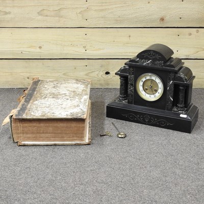 Lot 158 - A Victorian black slate mantel clock