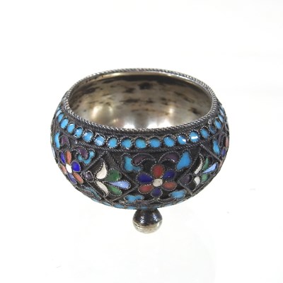 Lot 6 - A Russian silver and enamel salt cellar