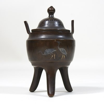 Lot 2 - An early 20th century Japanese bronze miniature censer