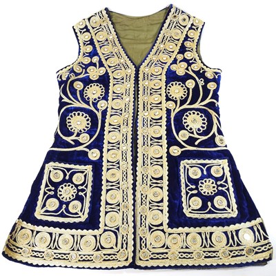 Lot 475 - An Indian blue velvet and gold thread...