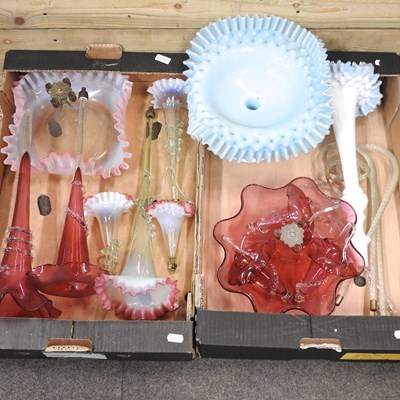 Lot 78 - Two boxes of coloured glass epergne parts