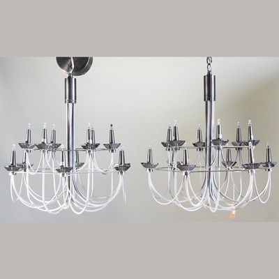 Lot 596 - A pair of modern chandeliers, each 50cm...