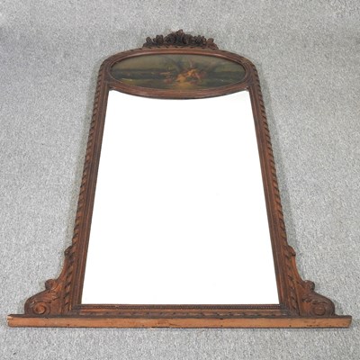 Lot 389 - A large continental gilt framed trumeau mirror,...