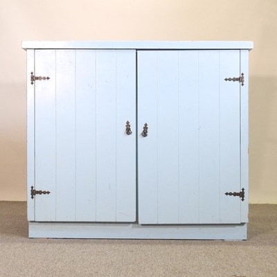 Lot 116 - A blue painted pine cupboard, fitted with shelves