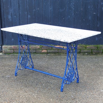Lot 637 - A painted metal sewing machine table, 122cm...