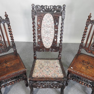 Lot 63 - A pair of 19th century carved oak high back...
