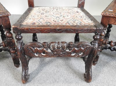 Lot 63 - A pair of 19th century carved oak high back...