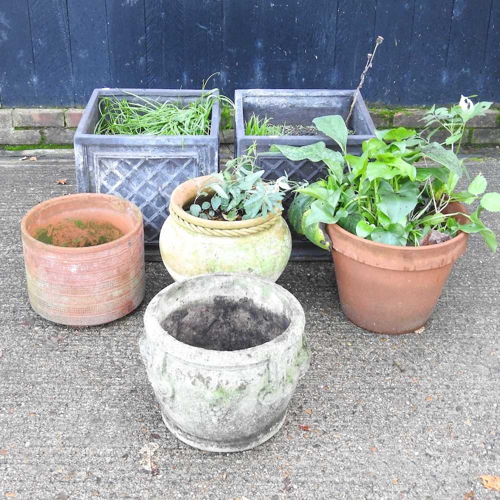 Lot 113 - A pair of faux slate garden planters, 45cm...