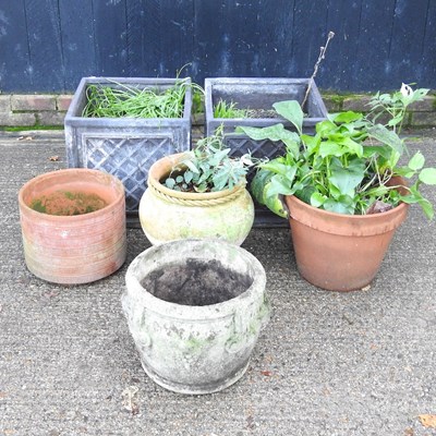 Lot 113 - A pair of faux slate garden planters, 45cm...