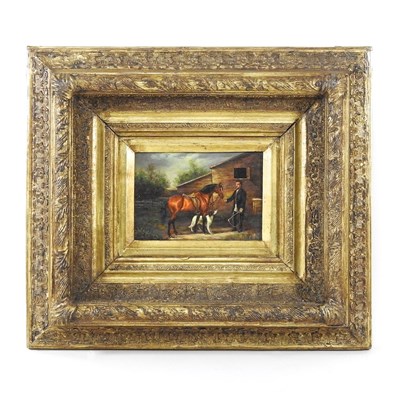Lot 29 - English school, horse and figure, oil on panel,...