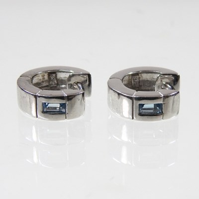 Lot 120 - A pair of 9 carat white gold and aquamarine...