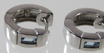 Lot 120 - A pair of 9 carat white gold and aquamarine...