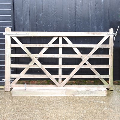 Lot 15 - A six bar wooden farm gate, 229 x 139cm,...