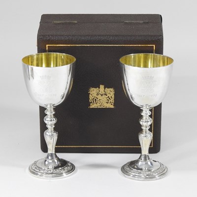 Lot 181 - A pair of Garrard silver wine goblets, to...
