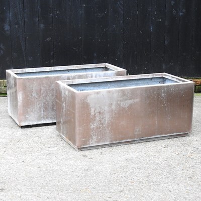 Lot 20 - A pair of copper coloured metal garden troughs...