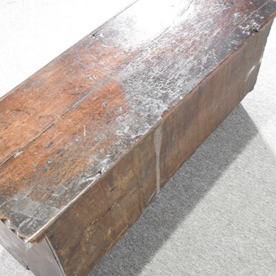 Lot 164 - A small 18th century oak six plank coffer,...