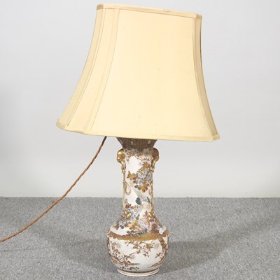 Lot 348 - A Japanese pottery Satsuma table lamp, with...