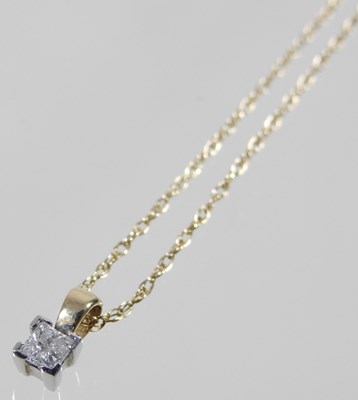Lot 55 - A 9 carat gold princess cut diamond pendant,...