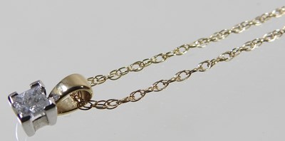 Lot 55 - A 9 carat gold princess cut diamond pendant,...