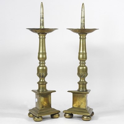 Lot 45 - A pair of 19th century brass pricket...