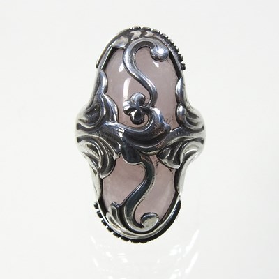 Lot 30 - A Danish silver and rose quartz 18 ring,...