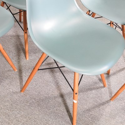 Lot 10 - A set of six Vitra blue moulded plastic dining...