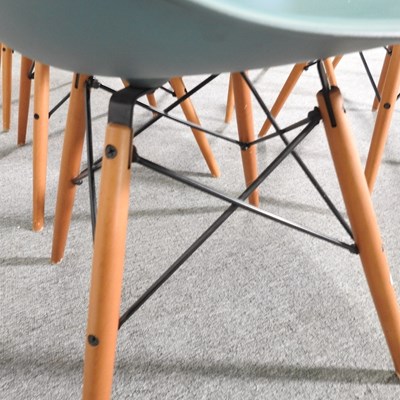 Lot 10 - A set of six Vitra blue moulded plastic dining...