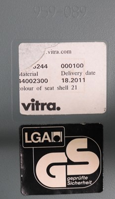 Lot 10 - A set of six Vitra blue moulded plastic dining...