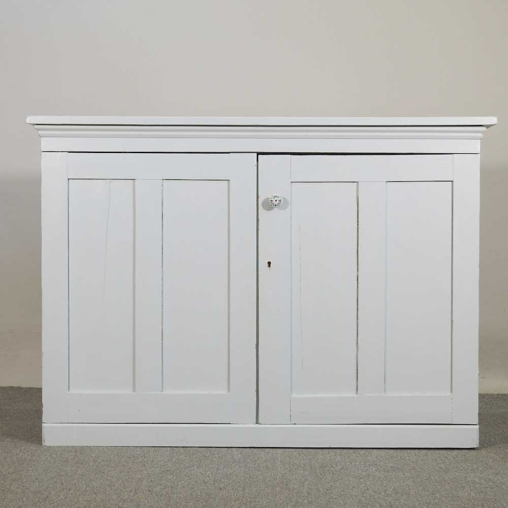 Lot 76 - A blue painted pine dresser base, on a plinth...