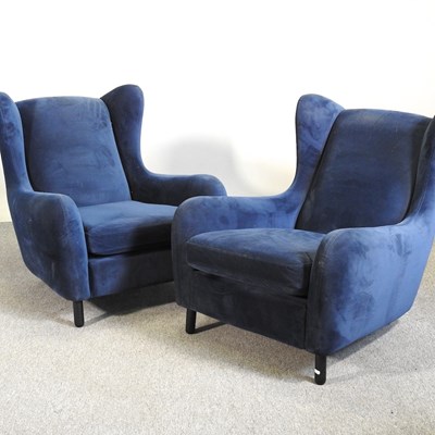 Lot 518 - A pair of contemporary blue upholstered...