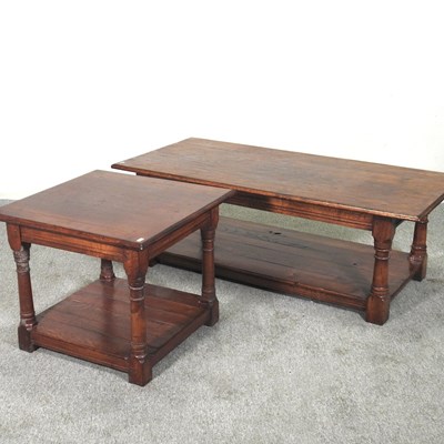 Lot 482 - An oak two tier coffee table, together with a...