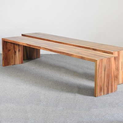 Lot 41 - A pair of modern hardwood benches (2)
