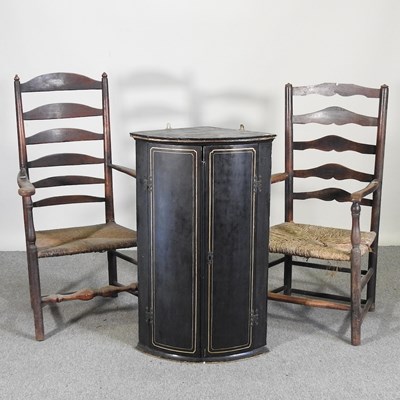Lot 496 - Two early 20th century rush seated ladderback...