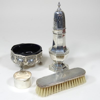 Lot 9 - A silver sugar caster, 17cm high, together...