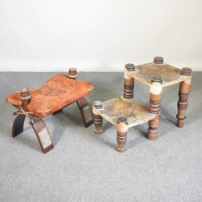 Lot 474 - A middle eastern camel stool, 60cm, together...