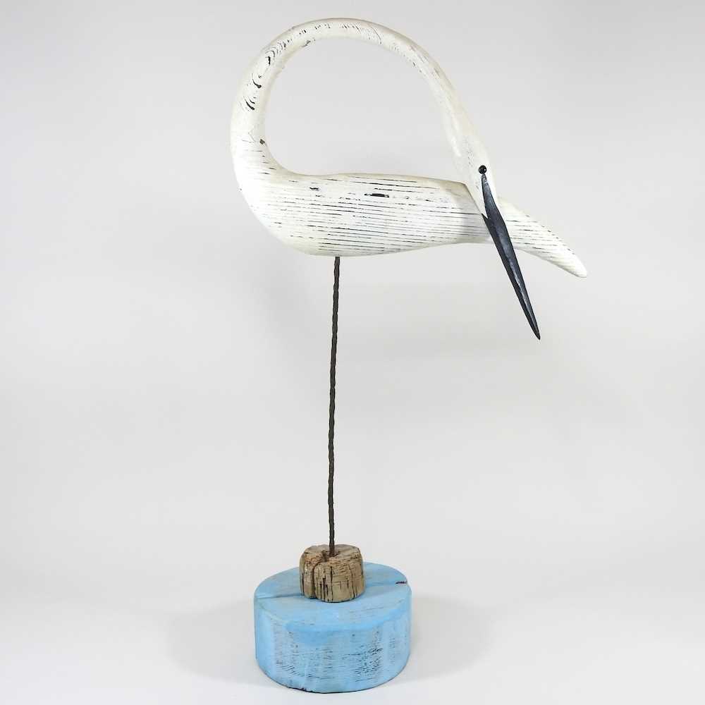 Lot 16 - Guy Taplin, b1939, Egret, painted driftwood...