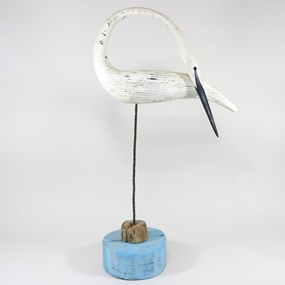 Lot 16 - Guy Taplin, b1939, Egret, painted driftwood...