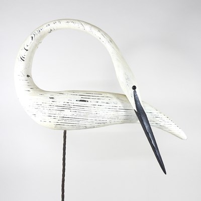 Lot 16 - Guy Taplin, b1939, Egret, painted driftwood...