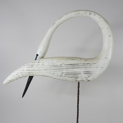 Lot 16 - Guy Taplin, b1939, Egret, painted driftwood...