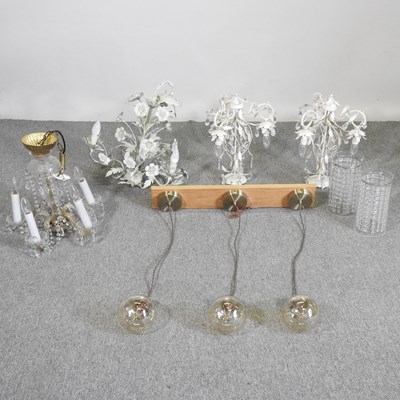 Lot 488 - A pair of cream painted metal chandeliers,...