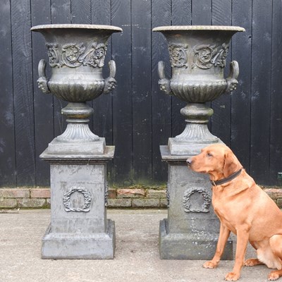 Lot 5 - A pair of impressive black painted cast iron...