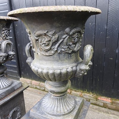 Lot 5 - A pair of impressive black painted cast iron...