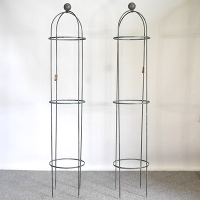 Lot 391 - A pair of painted metal garden obelisks, 190cm...