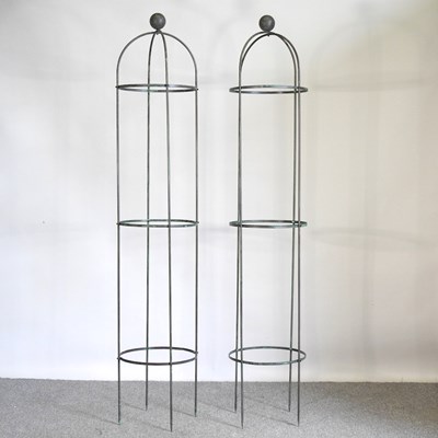 Lot 427 - A pair of painted metal garden obelisks, 190cm...